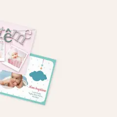 Jolie carte remerciement bapteme gratuite à imprimer avec des photos de bébé et des motifs célestes.
