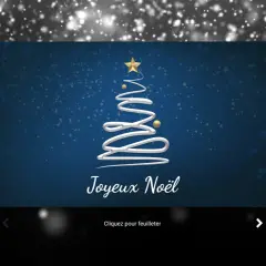 Arbre de Noël stylisé sur fond bleu, avec des flocons de neige. Parfait pour des textes de Noël familiaux. Joyeux Noël !