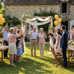 Célébration de noces d'or, une famille réunie pour trinquer à cette année de mariage spéciale.