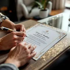 Signature d'un certificat de mariage. La réponse souhaitée avant le grand jour est en cours de rédaction.