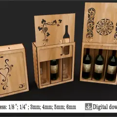Caisse bois vin personnalisé mariage, idéale pour offrir ou décorer. Modèles gravés de cœurs, vignes et rosaces. Fichiers numériques disponibles.