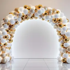 Une arche de ballons blancs et dorés, parfaite pour apprendre comment faire une colonne de ballon.