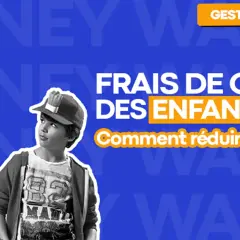 Un homme fatigué et un enfant regardent la caméra. Le texte indique "Frais de garde des enfants ? Comment réduire les coûts ?", pertinent pour le tarif babysitter pour un mariage.
