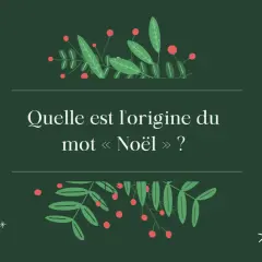 Illustration festive avec des branches de houx et des flocons. La question "Quelle est l'origine du mot « Noël » ?" invite à découvrir l'étymologie de Noël.