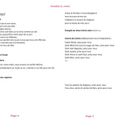 Extrait d'un livret de messe baptême : prières, litanies des saints et évangile.