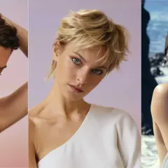 Trois femmes présentent des coiffures de mariage simples et chics. L'une a une tresse, l'autre un chignon flou, et la troisième des cheveux courts et lissés.