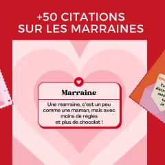 Des citations humoristiques pour parrain marraine : une marraine, c'est comme une maman, mais avec moins de règles et plus de chocolat !