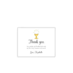 Carte de remerciement pour une communion avec un calice doré et le texte "Thank you".