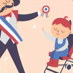 Un maire avec écharpe tricolore et un enfant en poussette. Une scène festive qui pose la question : peut-on baptiser dans une autre commune ?