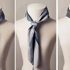 Trois mannequins présentent des foulards noués de différentes manières. Le noeud de cravate est élégamment réalisé sur chacun d'eux.