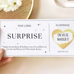Carte d'annonce mariage surprise pour Lorna : "On va se marier !!" Prépare tes mouchoirs de bonheur.