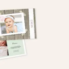 Cartes de remerciement baptême avec photos de bébé souriant et endormi, et texte "Merci".