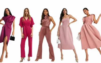 Cinq femmes portent des tenues élégantes dans des tons roses, parfaites pour un dress code rose.