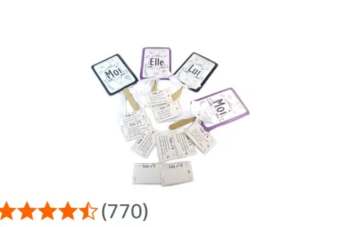 Cartes "Elle et Lui" pour un jeu de couple, avec des fiches pour mieux se connaître et des cartes "Moi", "Elle", "Lui".