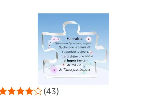 Un puzzle avec un message pour une marraine : "Merci d'être une partie si importante de ma vie. Je t'aime pour toujours.