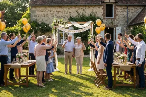 Célébration de noces d'or, une famille réunie pour trinquer à cette année de mariage spéciale.