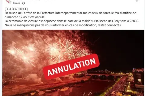 Feu d'artifice annulé suite à un arrêté préfectoral. La scène des Poly'sons accueillera la cérémonie de clôture.