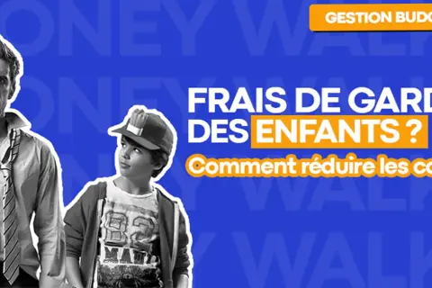Un homme fatigué et un enfant regardent la caméra. Le texte indique "Frais de garde des enfants ? Comment réduire les coûts ?", pertinent pour le tarif babysitter pour un mariage.