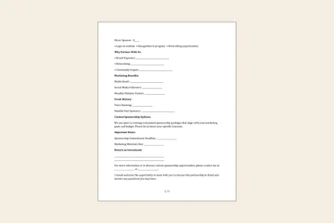 Exemple de lettre de parrainage gratuit. Ce document détaille les avantages pour les partenaires, les bénéfices marketing et l'historique des événements.