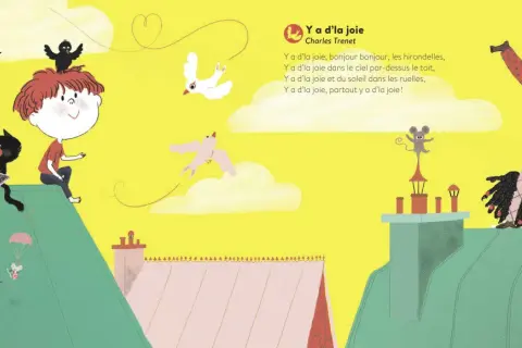 Sur les toits, un garçon, des chats musiciens et une acrobate célèbrent la joie. Une chanson marrante pour soirée !