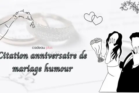 Bouteille de champagne pétillante, alliances scintillantes et couple stylisé. Idéal pour des citations mariage humour.