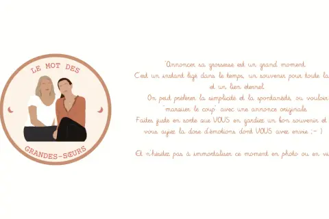 Illustration de deux sœurs, "Le Mot des Grandes Sœurs", pour un joli texte annonce grossesse. Immortalisez ce grand moment !
