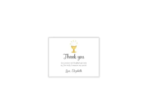 Carte de remerciement pour une communion avec un calice doré et le texte "Thank you".