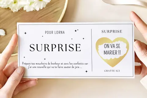 Carte d'annonce mariage surprise pour Lorna : "On va se marier !!" Prépare tes mouchoirs de bonheur.