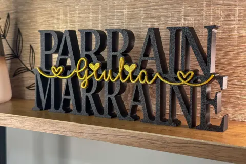 Décoration murale "Parrain Marraine Giulia" en 3D, une belle citation parrain filleule.