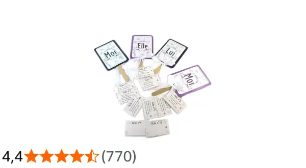 Cartes "Elle et Lui" pour un jeu de couple, avec des fiches pour mieux se connaître et des cartes "Moi", "Elle", "Lui".