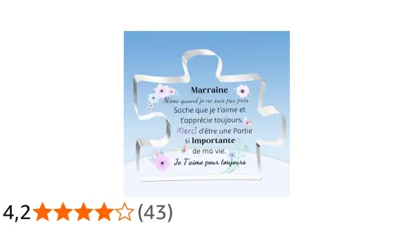 Un puzzle avec un message pour une marraine : "Merci d'être une partie si importante de ma vie. Je t'aime pour toujours.