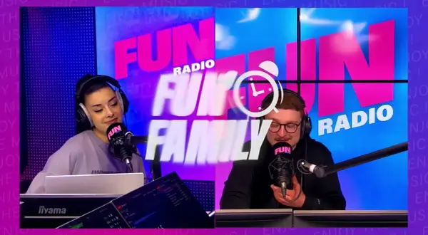 Deux animateurs radio, un homme et une femme, diffusent la musique des années 2000 à 2010 sur Fun Radio.