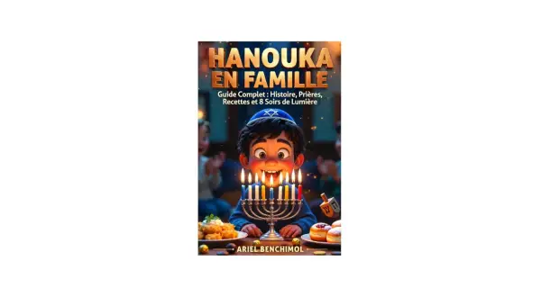 Un garçon joyeux célèbre Hanouka, entouré de lumières et de mets. Ce livre explore l'origine de Hanouka, ses traditions et recettes familiales.