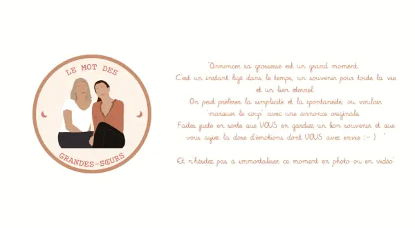 Illustration de deux sœurs, "Le Mot des Grandes Sœurs", pour un joli texte annonce grossesse. Immortalisez ce grand moment !