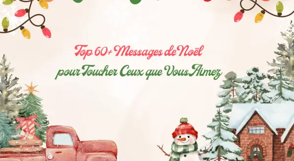 Joyeux Noël ! Trouvez le message parfait pour votre famille. Un camion rouge, un bonhomme de neige et des lumières festives.