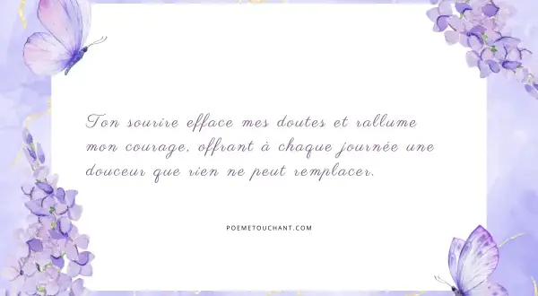 Un petit mot pour ma filleule : ton sourire illumine mes journées, tel un papillon aux ailes violettes sur fond pastel.