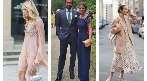 Idées pour comment s'habiller pour un bapteme en automne : robe rose légère, combinaison bleu marine élégante, ou robe à pois avec blazer.