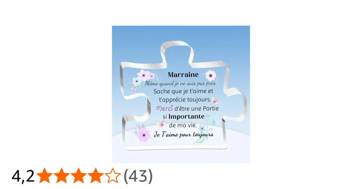 Un puzzle avec un message pour une marraine : "Merci d'être une partie si importante de ma vie. Je t'aime pour toujours.