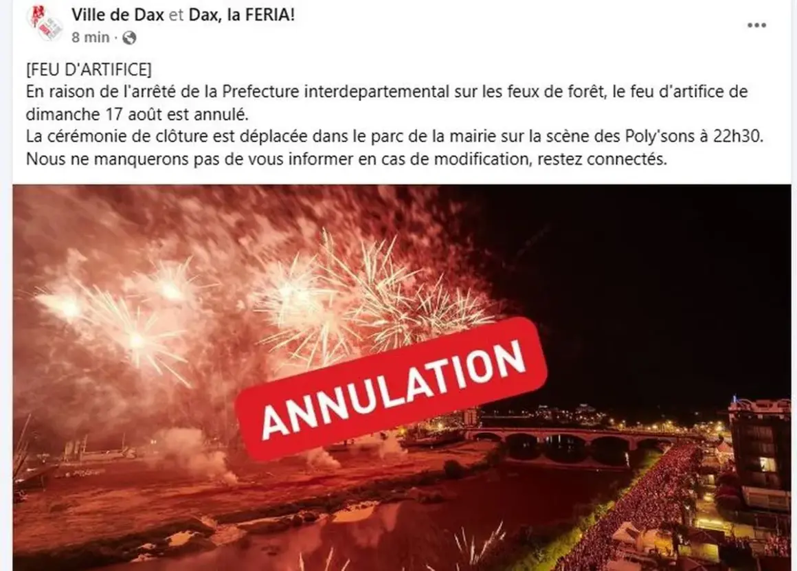 Feu d'artifice annulé suite à un arrêté préfectoral. La scène des Poly'sons accueillera la cérémonie de clôture.