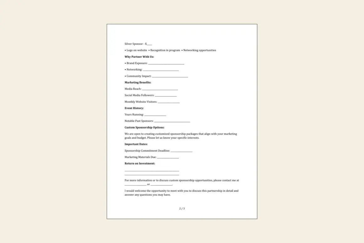 Exemple de lettre de parrainage gratuit. Ce document détaille les avantages pour les partenaires, les bénéfices marketing et l'historique des événements.