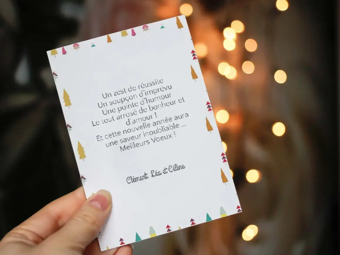 Un message de Noël original avec un poème plein d'humour et de bonheur, signé Clément, Léa et Céline.