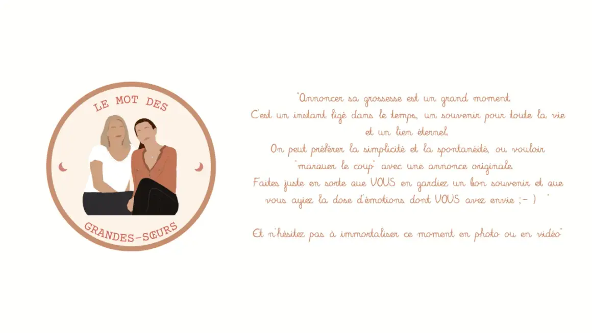 Illustration de deux sœurs, "Le Mot des Grandes Sœurs", pour un joli texte annonce grossesse. Immortalisez ce grand moment !