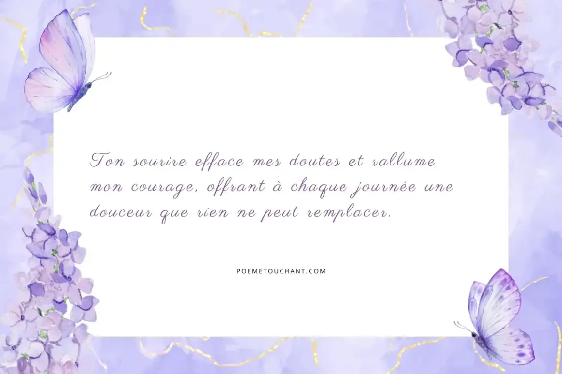 Un petit mot pour ma filleule : ton sourire illumine mes journées, tel un papillon aux ailes violettes sur fond pastel.