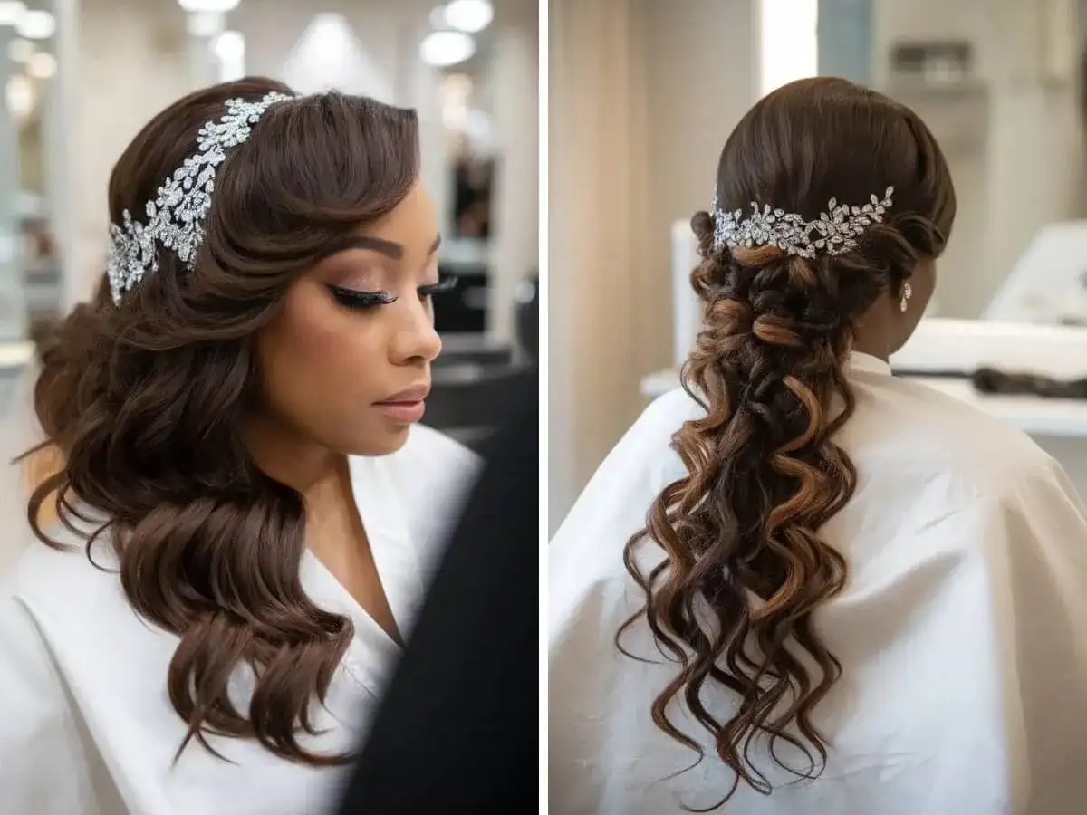 Coiffure de mariage pour cheveux longs noirs - idées élégantes