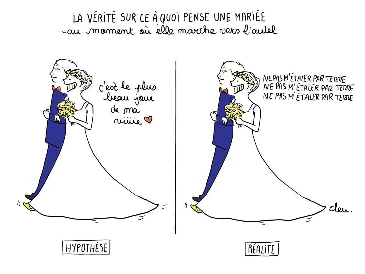 Bande dessinée humoristique : l'hypothèse d'une mariée pensant