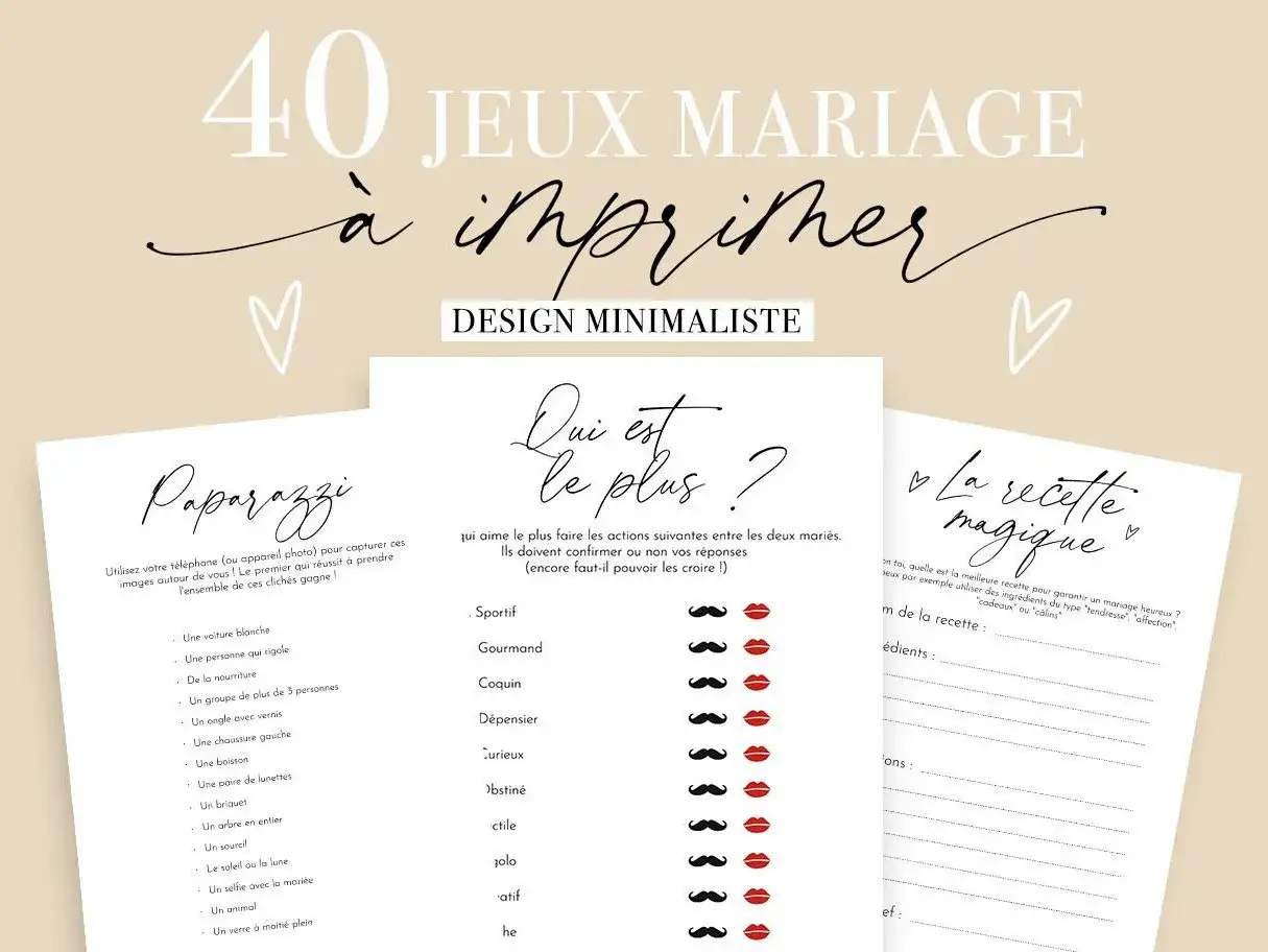Ensemble de jeux pour mariage à imprimer : 