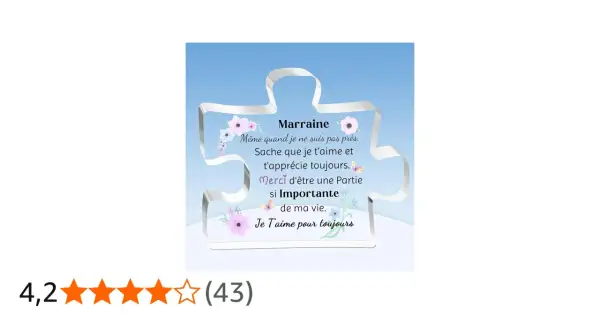 Un puzzle avec un message pour une marraine : "Merci d'être une partie si importante de ma vie. Je t'aime pour toujours.
