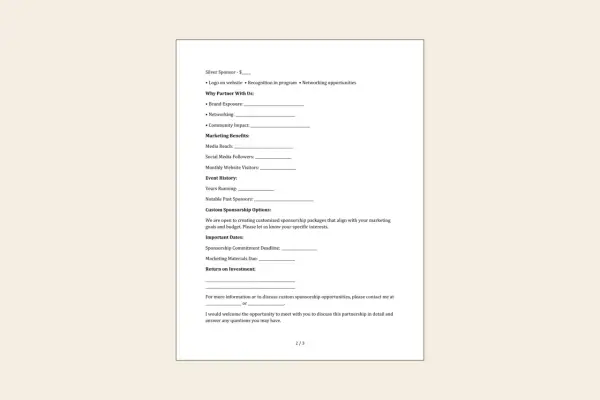 Exemple de lettre de parrainage gratuit. Ce document détaille les avantages pour les partenaires, les bénéfices marketing et l'historique des événements.