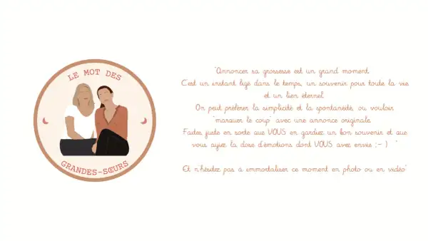 Illustration de deux sœurs, "Le Mot des Grandes Sœurs", pour un joli texte annonce grossesse. Immortalisez ce grand moment !